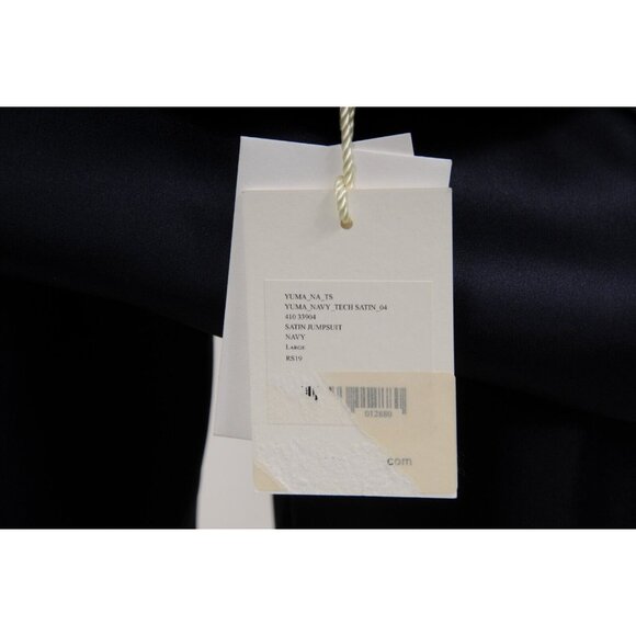 Nanushka Womens Jumpsuit Large Navy Blue Tech Satin Romper Wide Leg Pocket - Picture 12 of 16